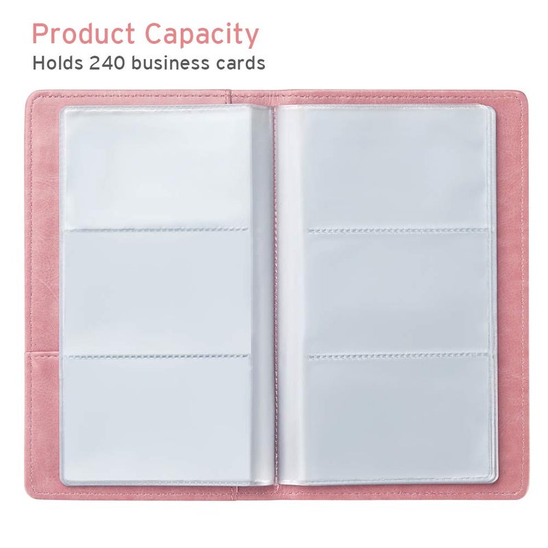 Sooez Leather Professional Business Card Holder Organizer, 240 Card Capacity PU Name Credit Cards Booklet (Pink) - Image 3